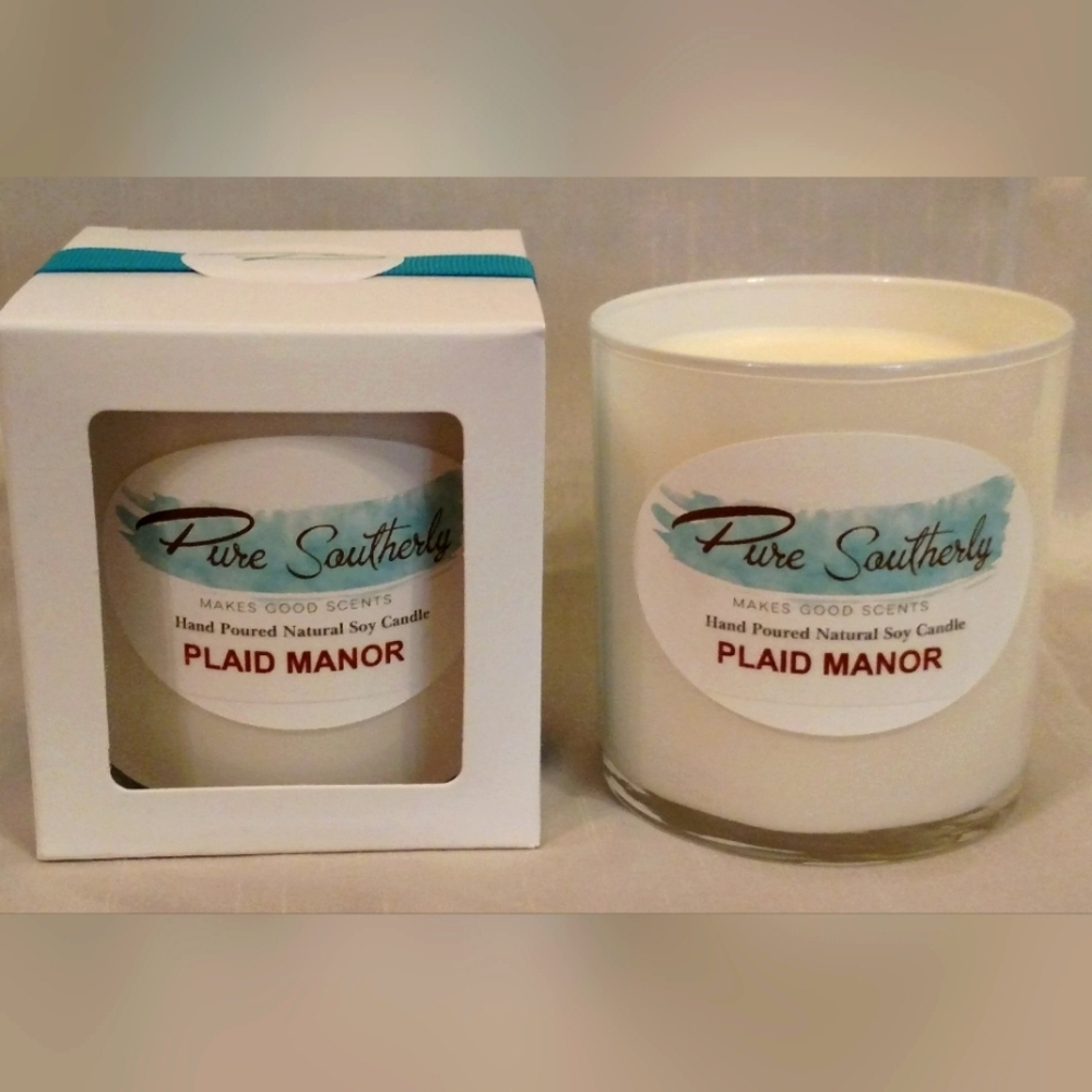Pure Southerly Hand Poured Soy Candle, Plaid Manor, 12 oz